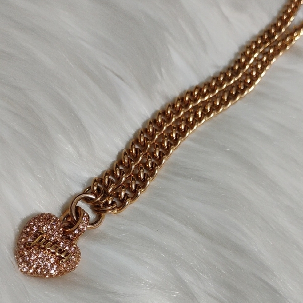 Juicy Couture Vtg Gold-Tone Pave Heart Pendant Chain Necklace - Picture 12 of 13